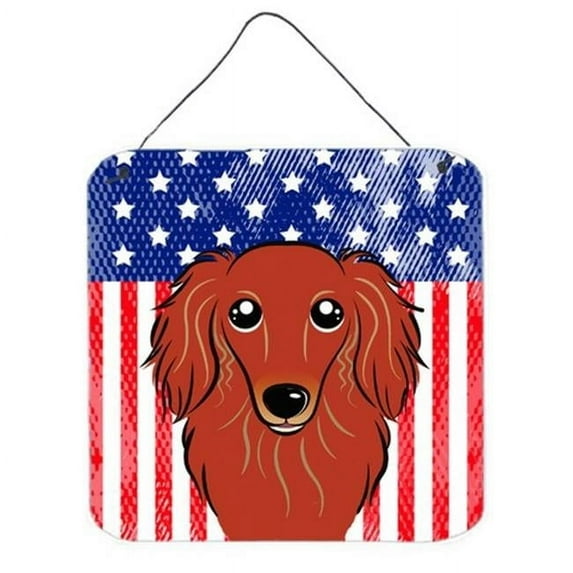 American Flag & Longhair Red Dachshund Wall or Door Hanging Prints