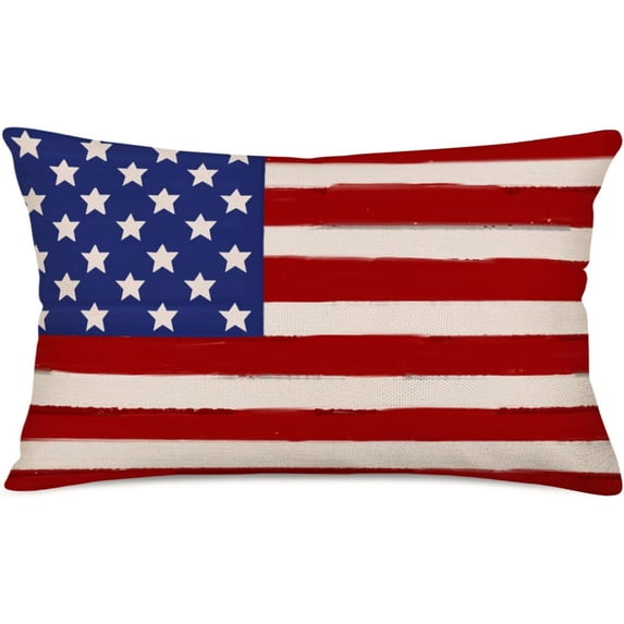 American Flag Lumbar Pillow Cover 12x20 Inches Patriotic Red Blue Stars Stripes Flag 4th of July Throw Pillows Decor Independence Day Decorations Memorial Day Cushion Case for Sofa Couch