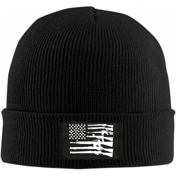 American Flag Machine Guns 2a Flag Beanie Hat for Women Men Winter Hat Cuffed Winter Beanie Warm Skull Cap Plain Knit Hat Cap
