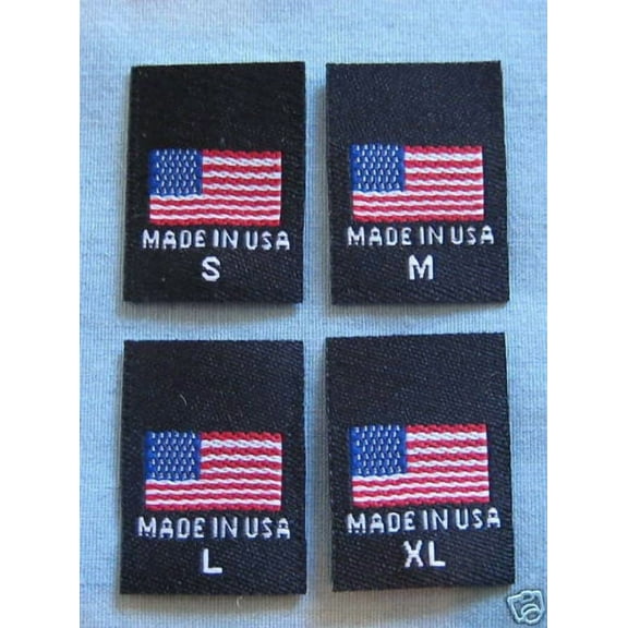 American Flag Made In U.S.A. Red White & Blue Clothing Labels S,M,L,Xl - 100 Pcs