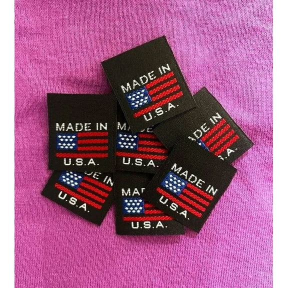 American Flag Made In Usa Black Sewing Clothing Labels - 100Pcs