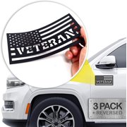 HMMAGNETS Veteran American Flag Magnets for Trucks and Cars, Magnetic Decals for Cars, 3-Pack + Reverse Flag, Black