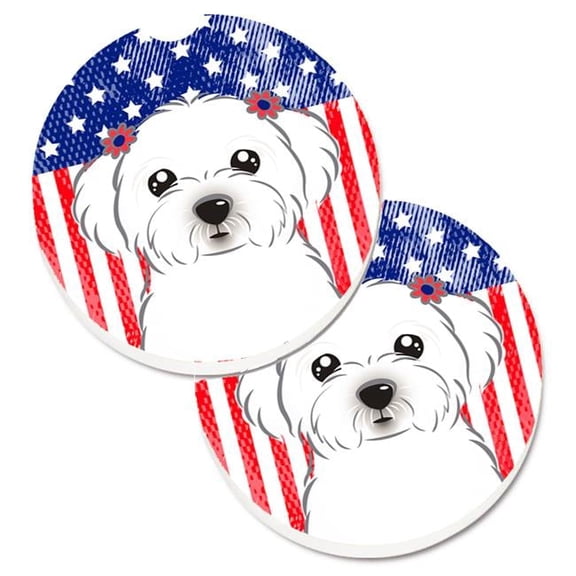 American Flag & Maltese Set of 2 Cup Holder Car Coaster