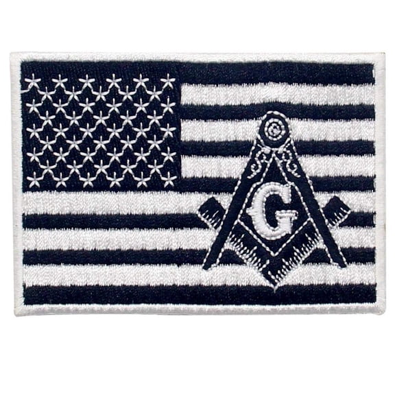 American Flag Masonic Patch Embroidered Usa Square Compass Applique Iron On Sew On Emblem, White And Black