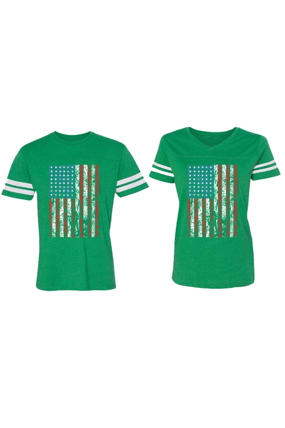 American Flag Matching Couple Cotton Jerseys (Men Green / Women Green) (Men M / Women M)