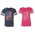 thumbnail image 1 of American Flag Matching Couple Cotton Jerseys (Men Navy / Women Pink) (Men L / Women L), 1 of 3