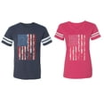thumbnail image 1 of American Flag Matching Couple Cotton Jerseys (Men Navy / Women Pink) (Men XL / Women M), 1 of 3