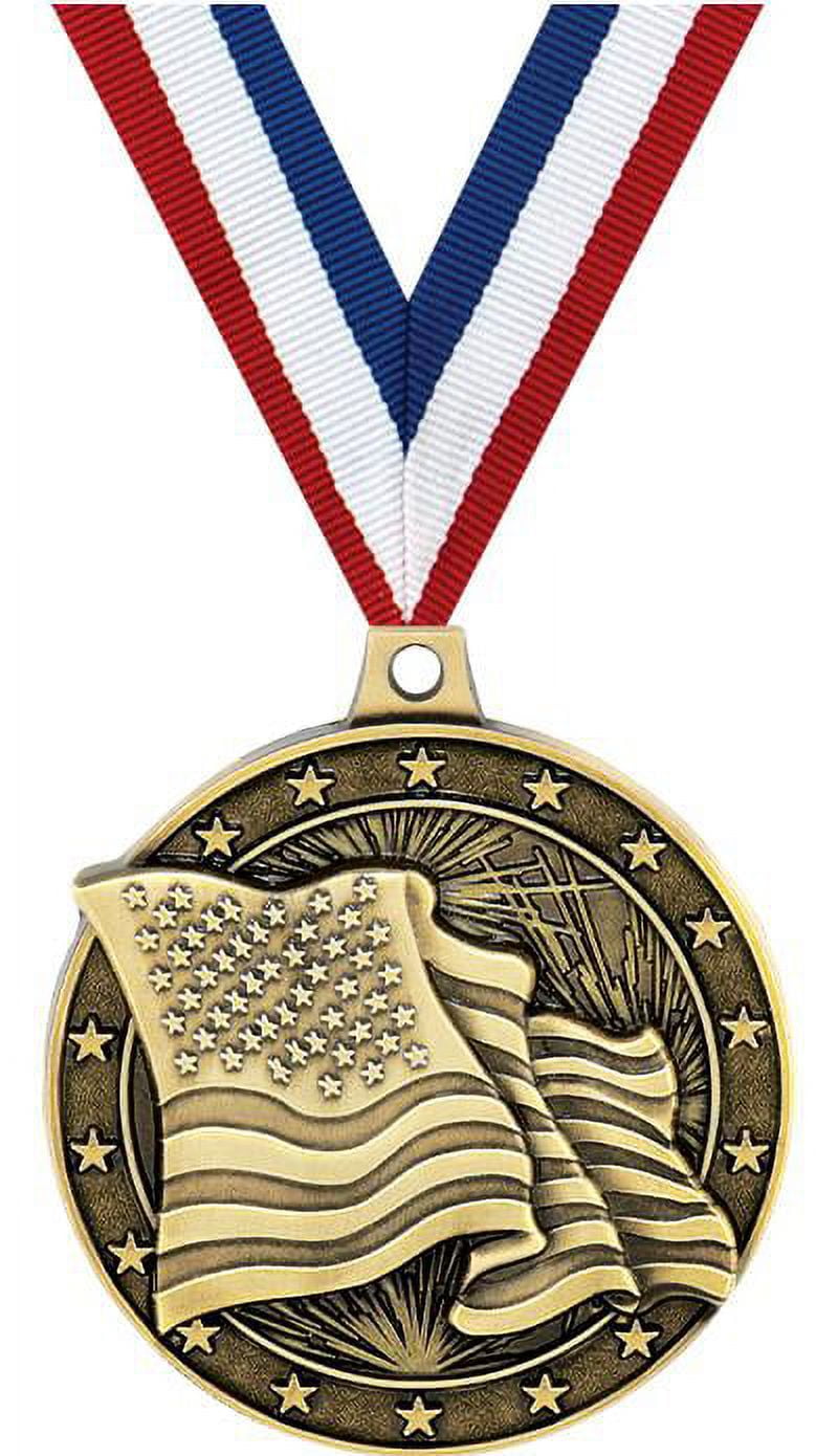 American Flag Medals, 2" Gold Diecast American Flag Medal Award 20 Pack