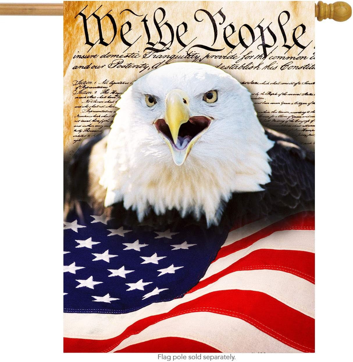 American Flag Memorial Day Bald Eagle Double Sided House Flag Garden Banner  28\, image size:1214x1245