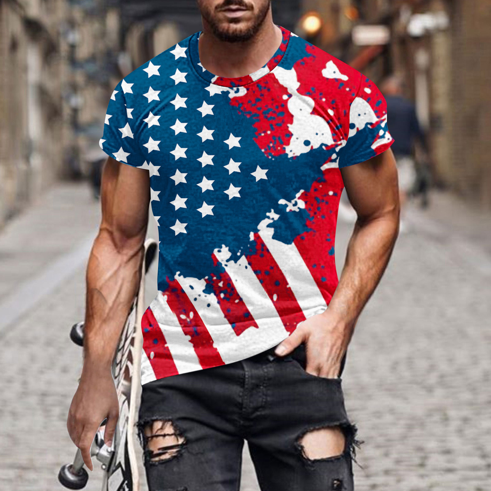 American Flag Men Print Short Sleeve Round Neck T-shirt Casual Fashion ...