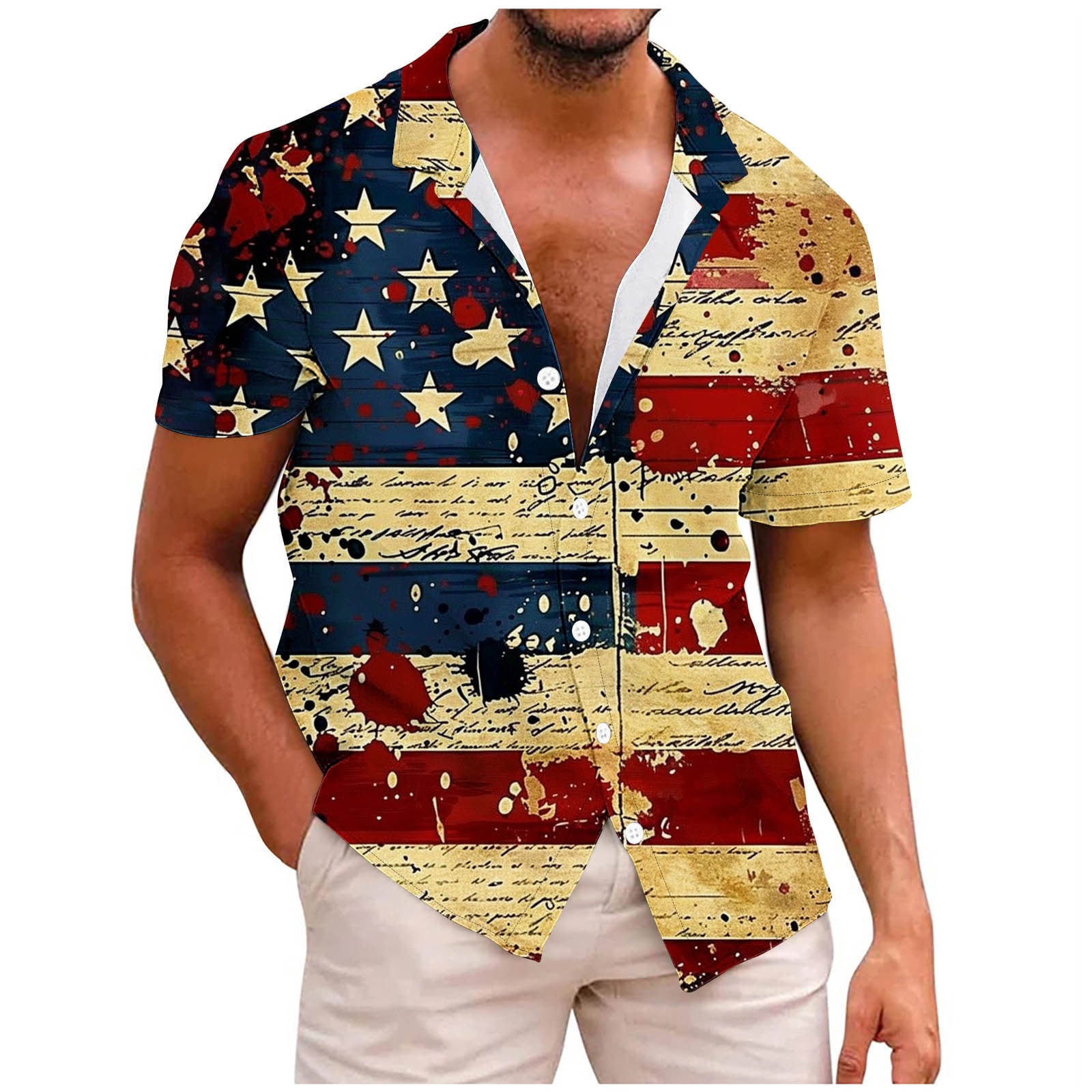American Flag Mens Hawaiian Shirt Plus Size Button Down Short Sleeve ...