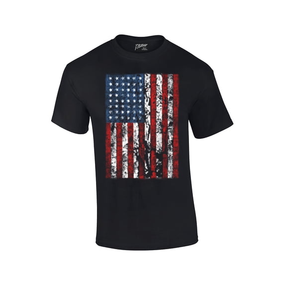American Flag Mens Short Sleeve T-shirt United States USA Tattered Flag United States Patriotic Americana Proud Heritage-Black-5Xl