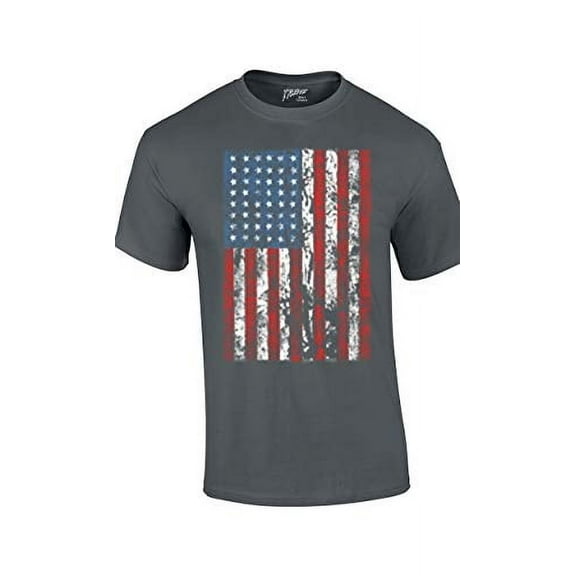 American Flag Mens Short Sleeve T-shirt United States USA Tattered Flag United States Patriotic Americana Proud Heritage-Charcoal-5X