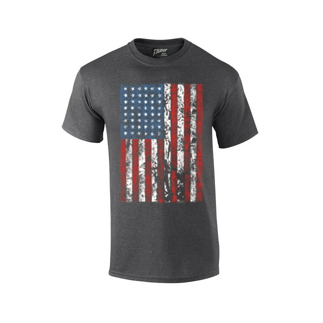 American Flag Mens T-shirt United States USA Tattered Flag-heathergray ...