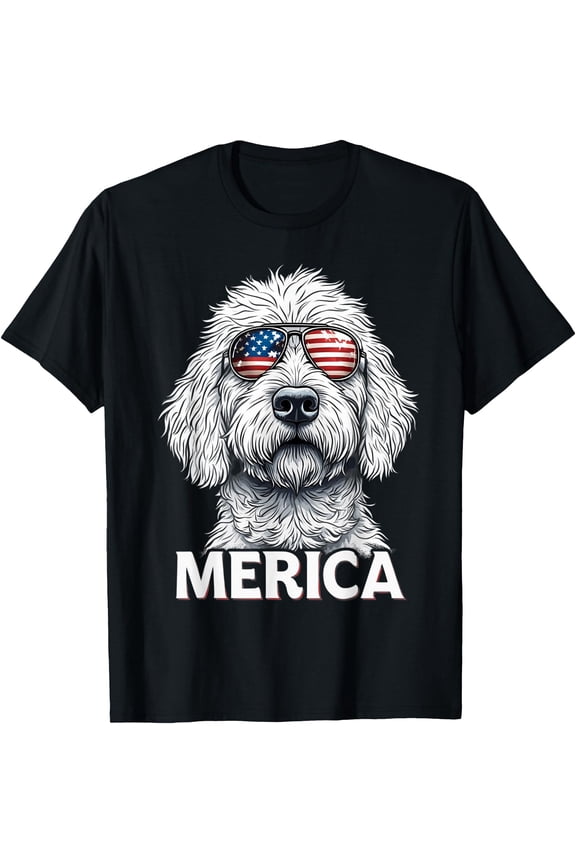 American Flag Merica Goldendoodle dog 4th Of July kids women T-Shirt