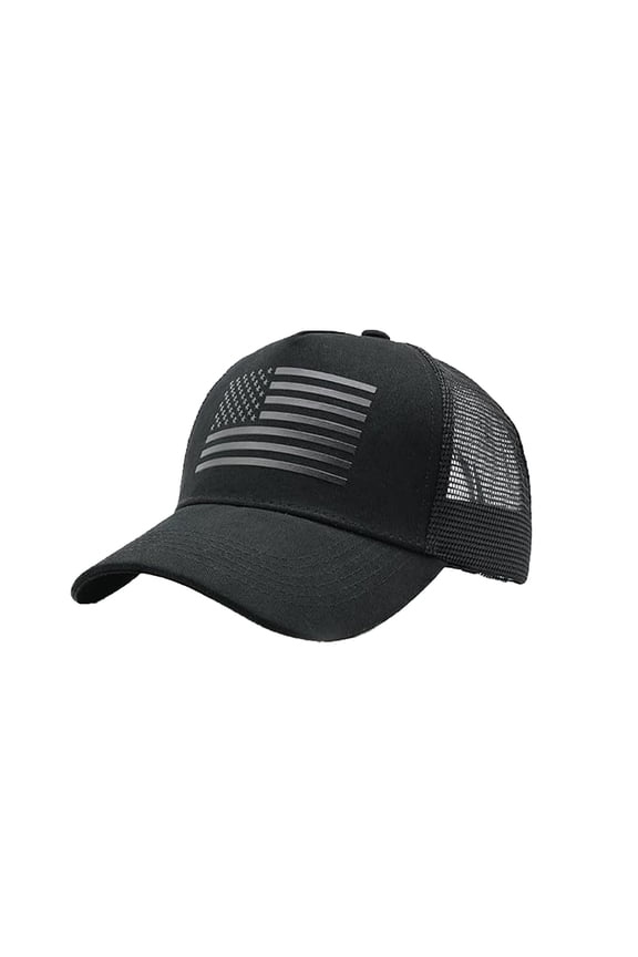 American Flag Mesh Trucker Cap Adjustable Snapback Baseball Hat For Hiking Fishing Running(Black-60Cm)
