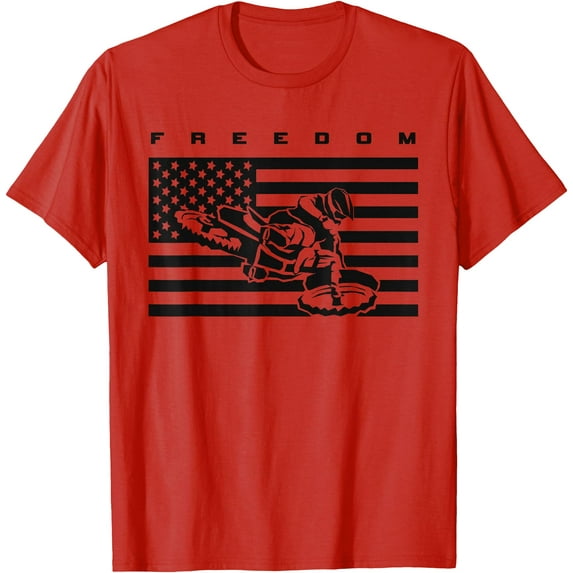 American Flag Motocross Dirt Bike Softstyle Unisex T-Shirt,Red Color,Size 2XL