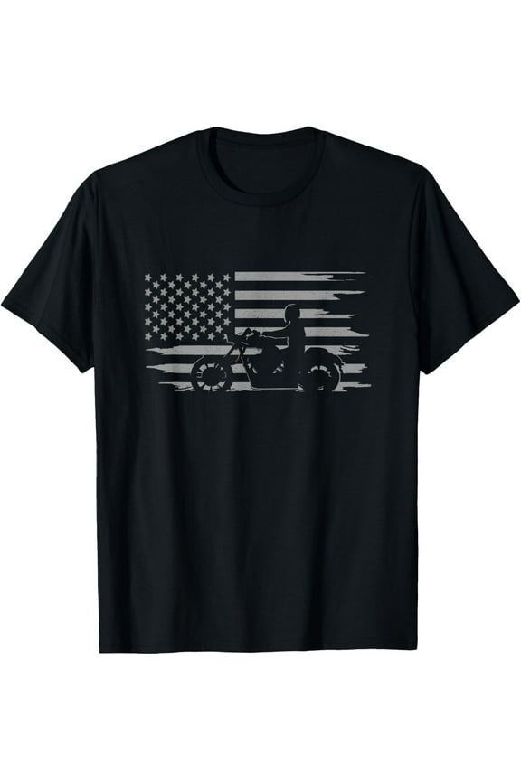 American Flag Motorcycle Apparel - Motorcycle T-Shirt men and women can wear, black, white, gifts