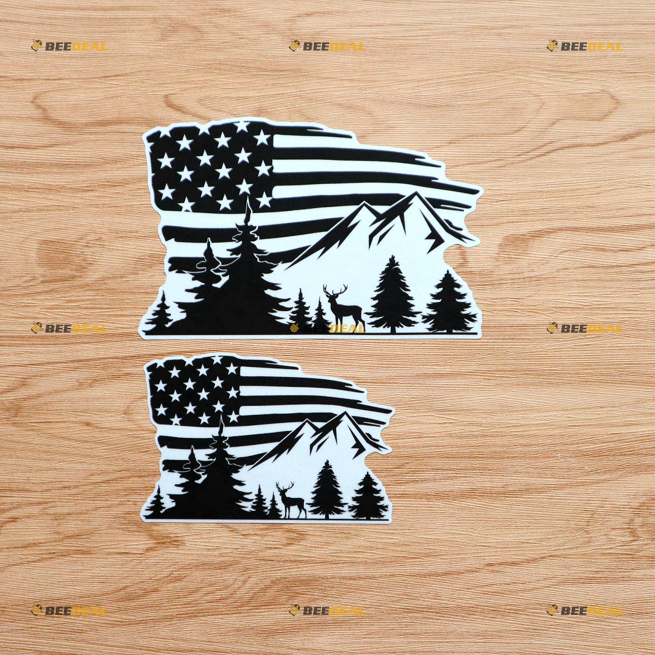 American Flag Mountain Deer Pine Tree Hunting Camping Life Car Truck ...