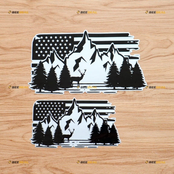 American Flag Mountain Deer Pine Tree Hunting Camping Life Car Truck Bumper Sticker Decal Vinyl 08272a 4x4 Off Road - 2 Pack Reflective, 6 Inches, 8 Inches White Background