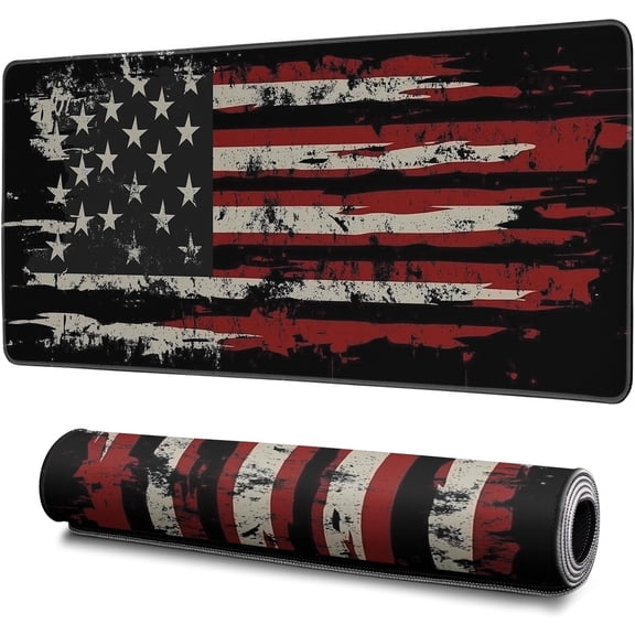 American Flag Mouse Pad Abstract American Mouse Pad 31.5x11.8 Inch Flag Texture Non-Slip Rubber Base Large Mousepad Stitched Edges Keyboard Mouse Mat Desk Pad for Office and Home