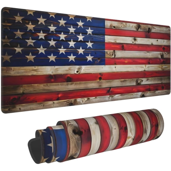 American Flag Mouse Pad,Office Desk Mat 31.5"×11.8",Large Gaming Mouse Pad with Wooden Design, XL Extended Waterproof Desk Pad for Computer with Non-Slip Rubber Base，300 * 800 * 3mm