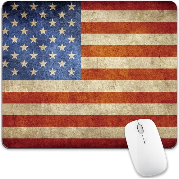 American Flag Mouse Pad Patriotic Rustic USA National Rectangular Cute Laptop Table Mousepad Desk Computer PC Medium Gaming Office Non Slip Fashion Wireless Mat Washable Travel Decor Accessory