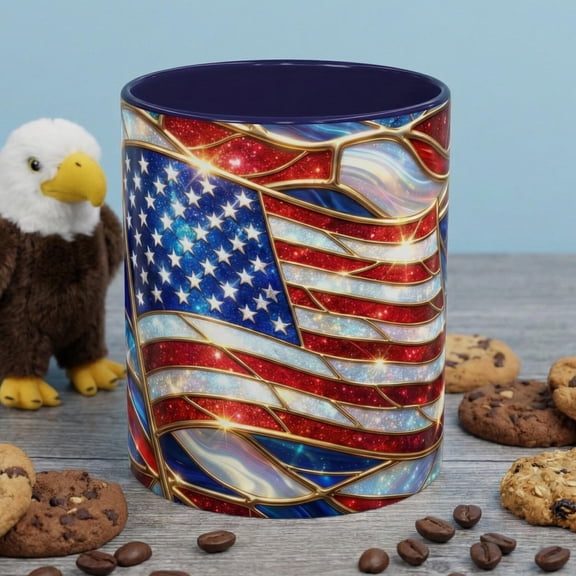 American Flag Mug, Stained Glass Flag Coffee Mug, Patriotic Mug, USA Flag Cup, Fourth Of July Gift, Veterans Gift Mug, Team USA