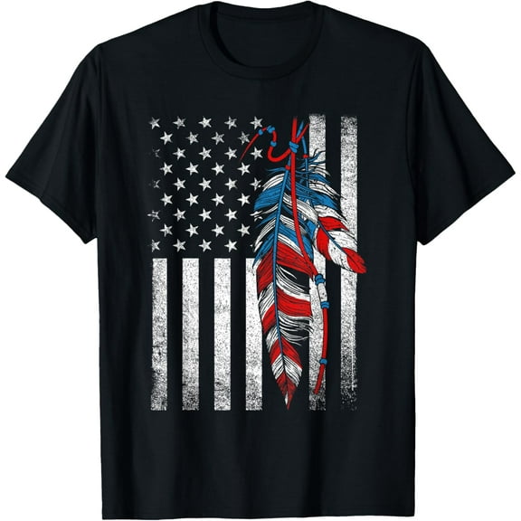 American Flag - Native Feather Pride Month Indigenous T-Shirt