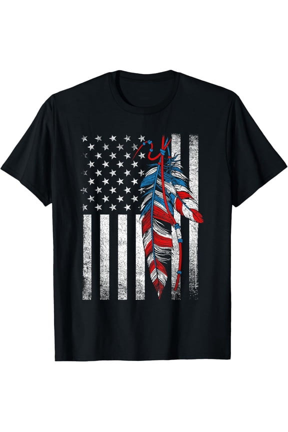 American Flag - Native Feather Pride Month Indigenous T-Shirt