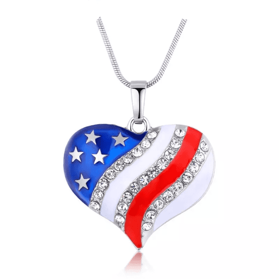 American Flag Necklace - 4th July Necklace - Patriotic Heart Necklace for Women (Heart Necklace)
