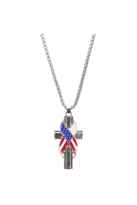 American Flag Necklace Patriotic Cross Necklace Cross Pendant Necklace Decorative Necklace