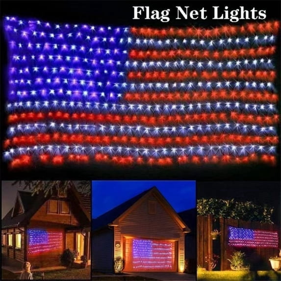 American Flag Net Lights, 250th Anniversary Solar LED Curtain Light, 390 LEDs Outdoor Waterfall Lamp for Garden Pathway Party Yard1 Pc, Multicolor