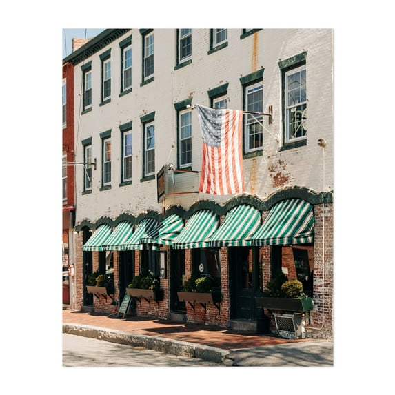 American Flag, Newburyport - Newburyport Massachusetts Photography Architecture Vintage Street Photography Rustic Unframed Wall Art Print 36 x 48 inches
