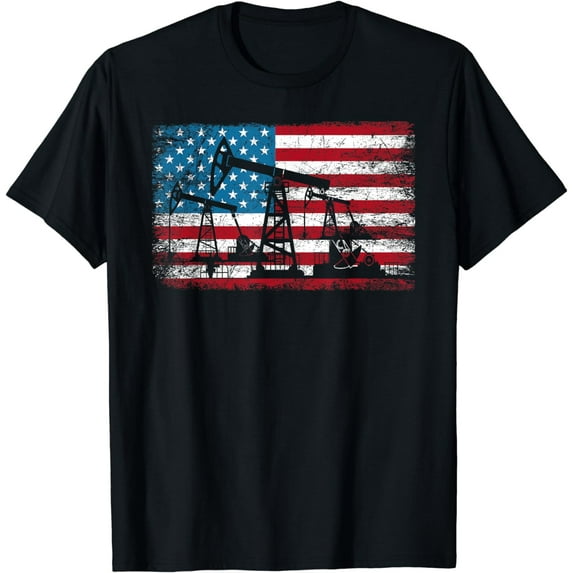American Flag Oil Rig Drilling Roughnecks Oilfield Worker T-Shirt