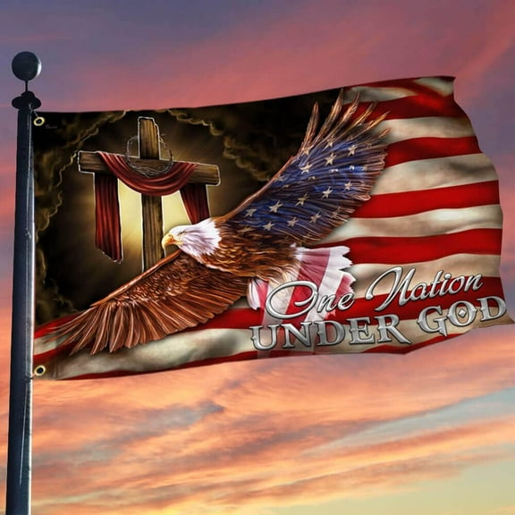 American Flag-One Nation Under God. American Eagle Flag, 5x8 ft, No Flag Pole Rings-USA Heavy Duty Flags Canvas Cotton-Durable Indoor Outdoor Flag