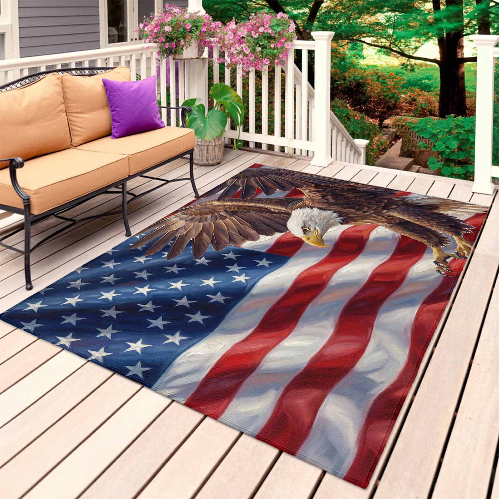 American Flag Outdoor Rug 5x7 Ft, Non Slip Washable Area Rug, Eagle USA ...