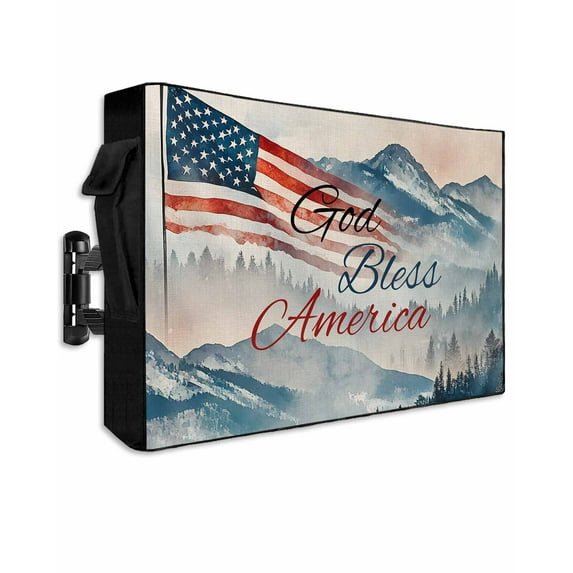 American Flag Outdoor TV Cover 30 to 32 Inch Weatherproof, 4th of July Independence Day Forest Rustic 600D Oxford TV Covers with Waterproof Zipper, Outside Flat TV Screen Protector 30"Wx19"Hx4.5"D