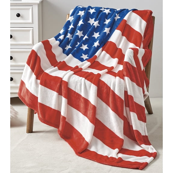 Plazatex American Flag Micro plush Decorative All Season Multi Color 50" X 70" Throw Blanket