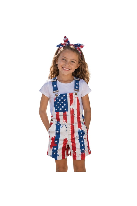 American Flag Overalls Kids Shorts Patriotic Bib Coveralls Loose Fit Festival Jumpsuit Casual Summer Outfit Fourth of July Clothes for Boys Girls
