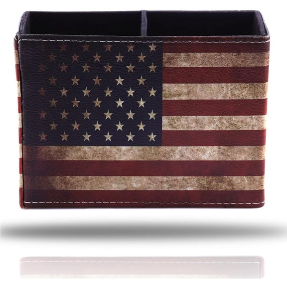 American Flag PU Leather Desk Organizer Pen And Pencil Holder For Office Home Patriotic Decor Supplies