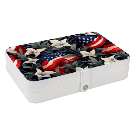 American Flag PU Leather Jewelry Box Organizer with Removable Compartment - Portable Decorative Jewelry Boxes