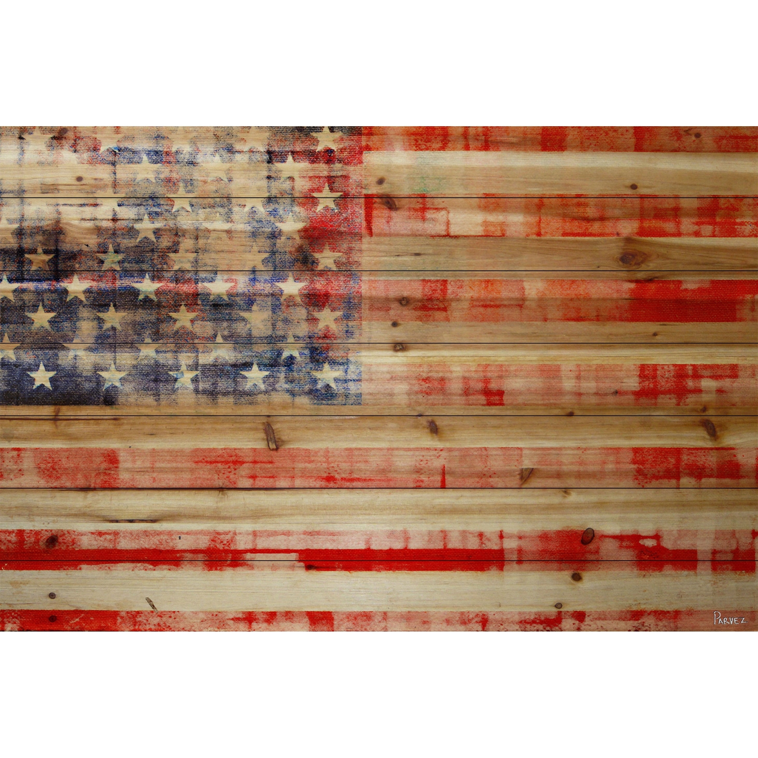 Distressed American Flag Pine Wood Wall Art, 62" x 42"