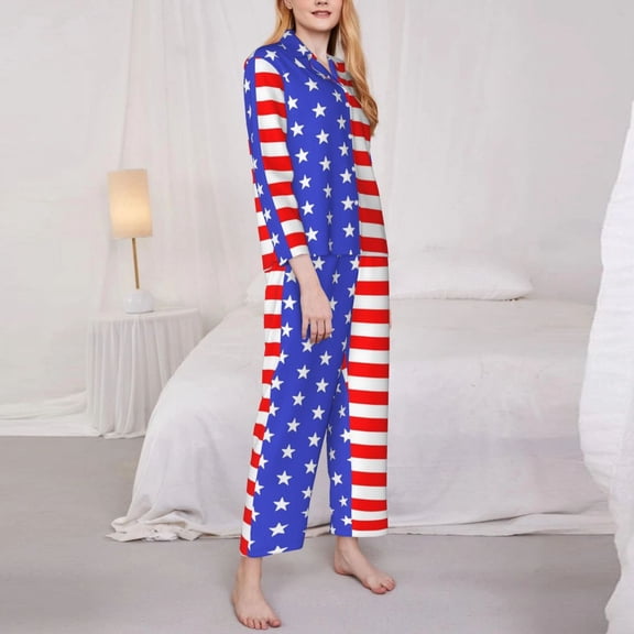 American Flag Pajama Sets Spring Black and White Fashion Sleep Sleepwear Lady Two Piece Loose Oversize Graphic Nightwear Gift