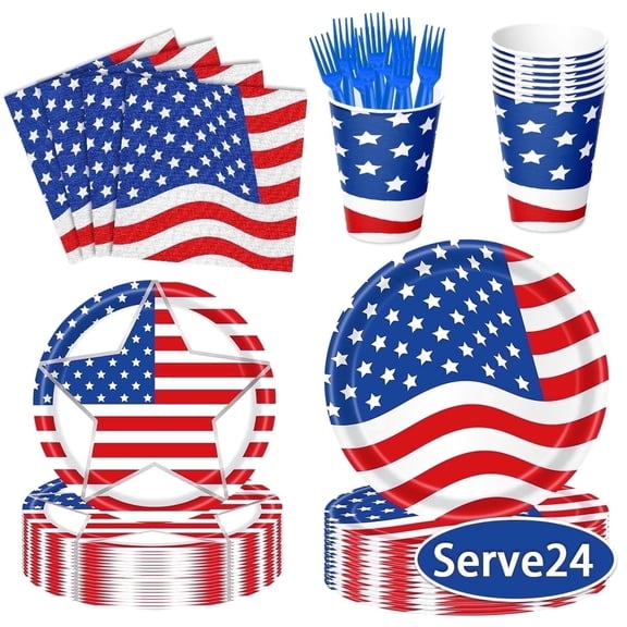 4th of July Decoration Patriotic Party Supplies Disposable Paper Plates Napkins Set for Independence Day Memorial Day Serves 24 (Type 2)"