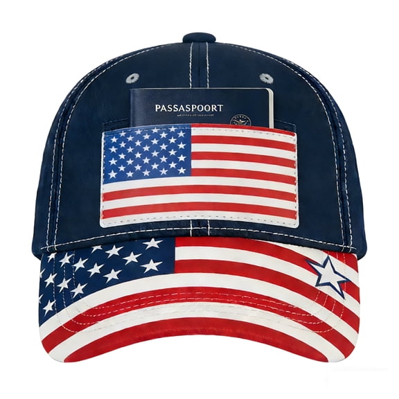 American Flag Passport Holder Baseball Cap - Adjustable Patriotic Travel Hat for Men & Women | US Pride Gift for Veterans, Travelers & Patriots Blue