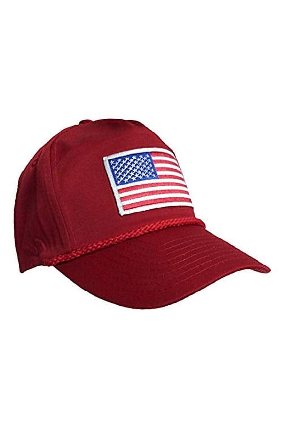 American Flag Patch Rope Hat-Red