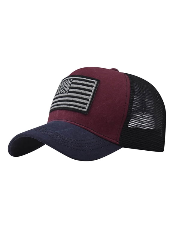 American Flag Patch Trucker Hat for Men and Women Distressed Mesh Back Adjustable Patriotic Cap 4th of July Accessories Free Size