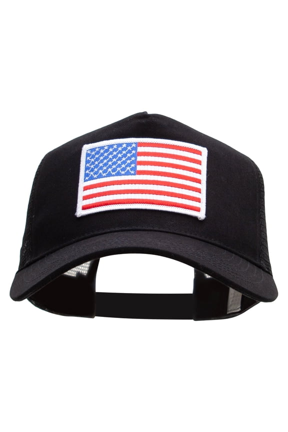 American Flag Patched New Big Size Trucker Mesh Cap - Black XL-3XL