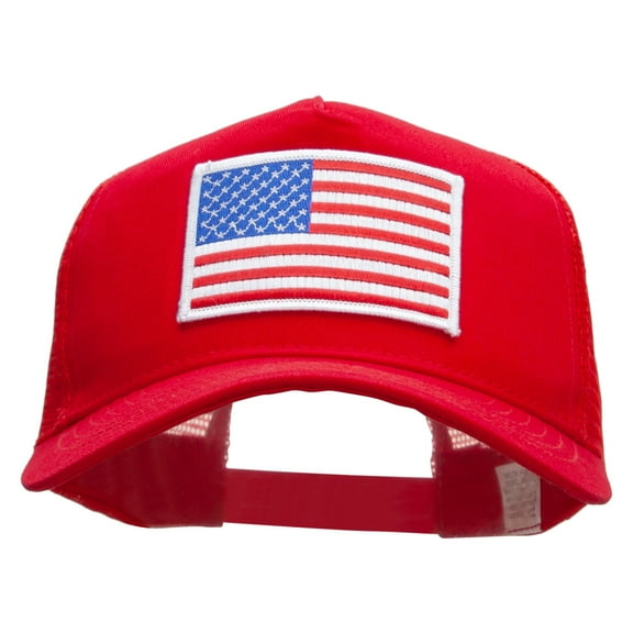American Flag Patched New Big Size Trucker Mesh Cap - Red XL-3XL